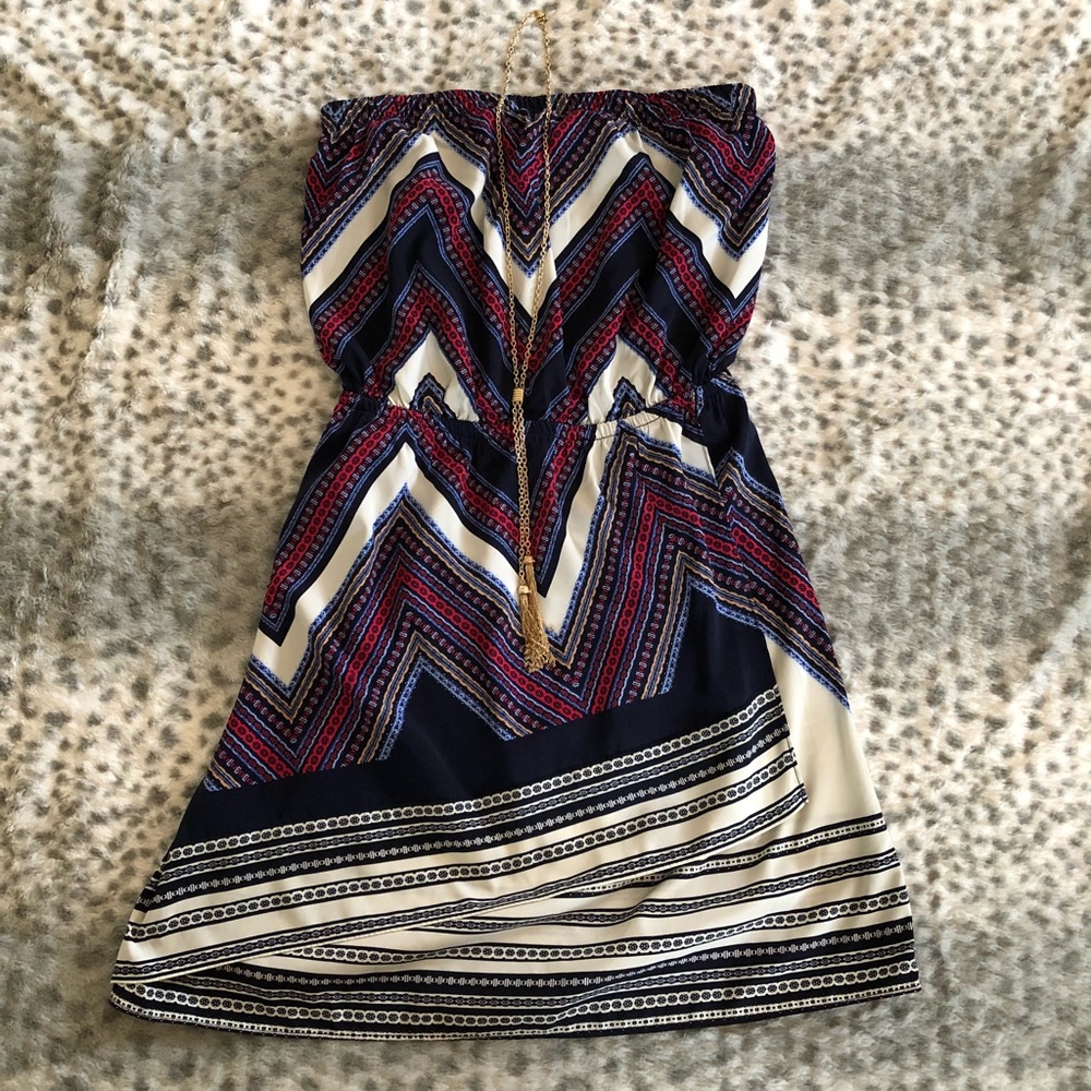 Strapless Boho Print Lined Summer Dress